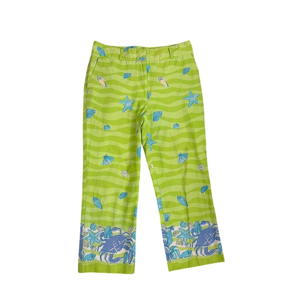 Lilly Pulitzer Straight Lightweight Capris Green Seashell Cropped Pants Size 8